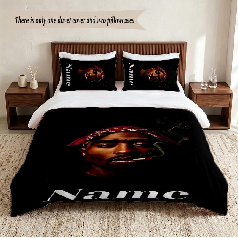 Tupac Personalized Custom Name 3‑Piece Bedding Set Soft Duvet Cover Set For Bedroom Home Decor