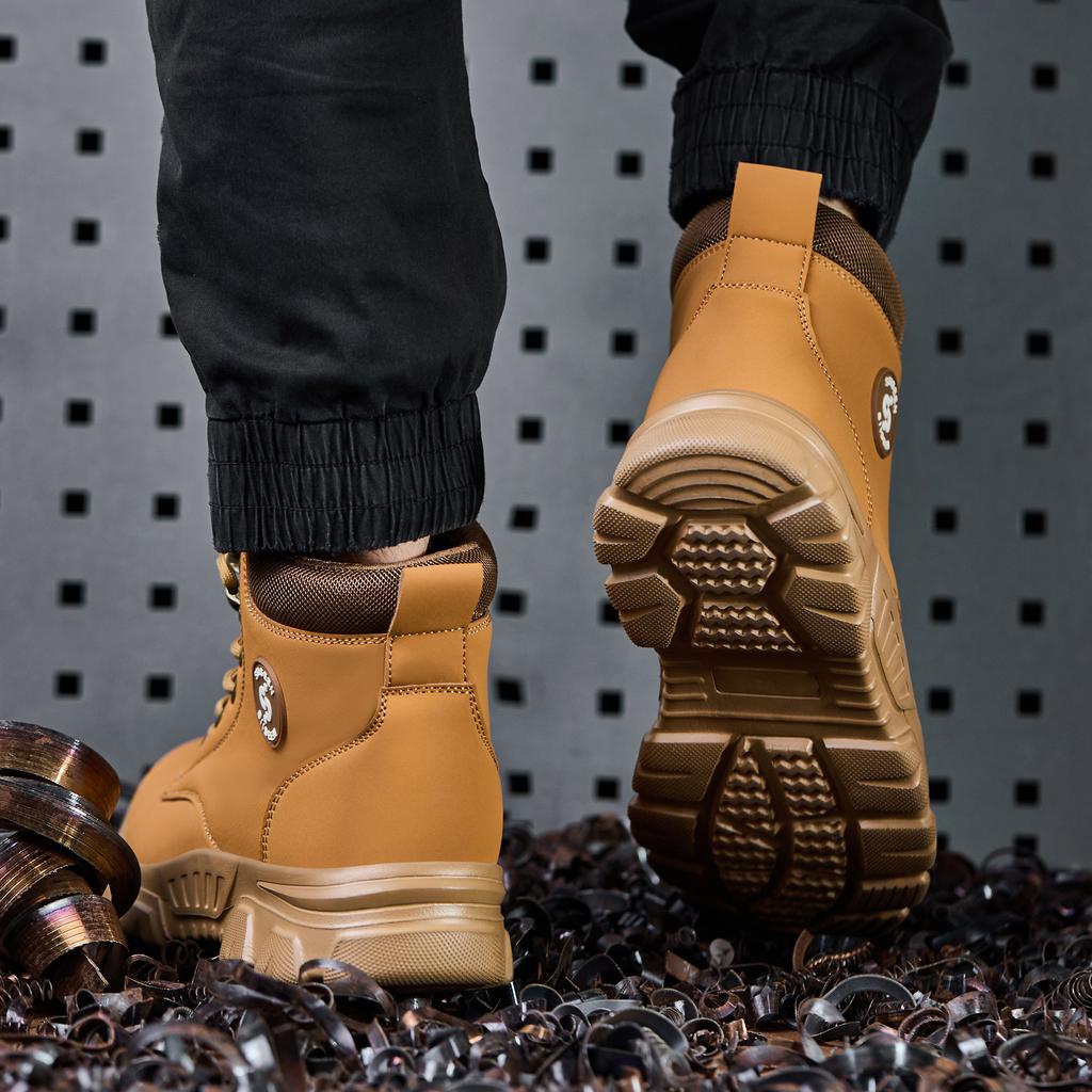 Men's Safety Shoes Steel Toe Anti- Crush Resistant Kevlar Outdoor Work Boots Lightweight Mid-Cut Boots for Industrial Use