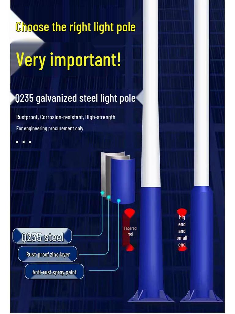 Cross-Border Solar Split Street Light Pole, Galvanized, 3-6 Meters, for New Rural Roads