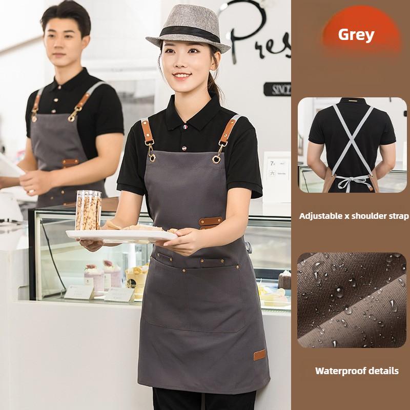 

Canvas Apron Waterproof Perfessional Kitchen Apron Restaurant Shop Waiter Work Uniform Women/Men With Pockets Cleaning Pinafore серый