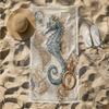 1pc Vintage Nautical Adventure - Seahorse and Compass Exploration 2D Printed Microfiber Beach Towel, quick dry super absorbent