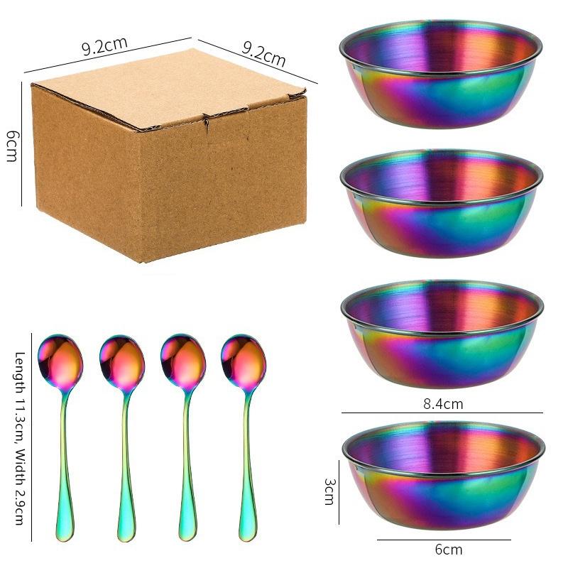 Stainless Steel Sauce Dish Spoon Set Stackable Food Safe Dipping Plate for Kitchen Dinner Party BBQ Sushi Tableware