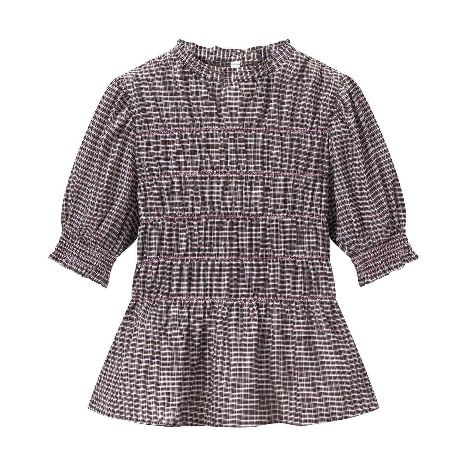 European and American style, new women s clothing, foreign style, fashionable and fashionable honeycomb plaid shirt 7484060 XS