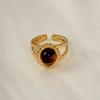 Waterproof Real Stone Jade Agate Ring Open Adjustable Stainless Steel Rings For Women Men Accessories Vintage Eye Cross Jewelry