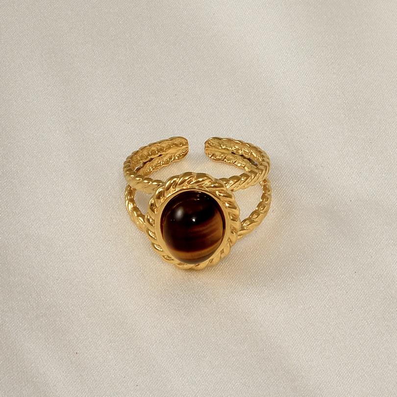 Waterproof Real Stone Jade Agate Ring Open Adjustable Stainless Steel Rings For Women Men Accessories Vintage Eye Cross Jewelry