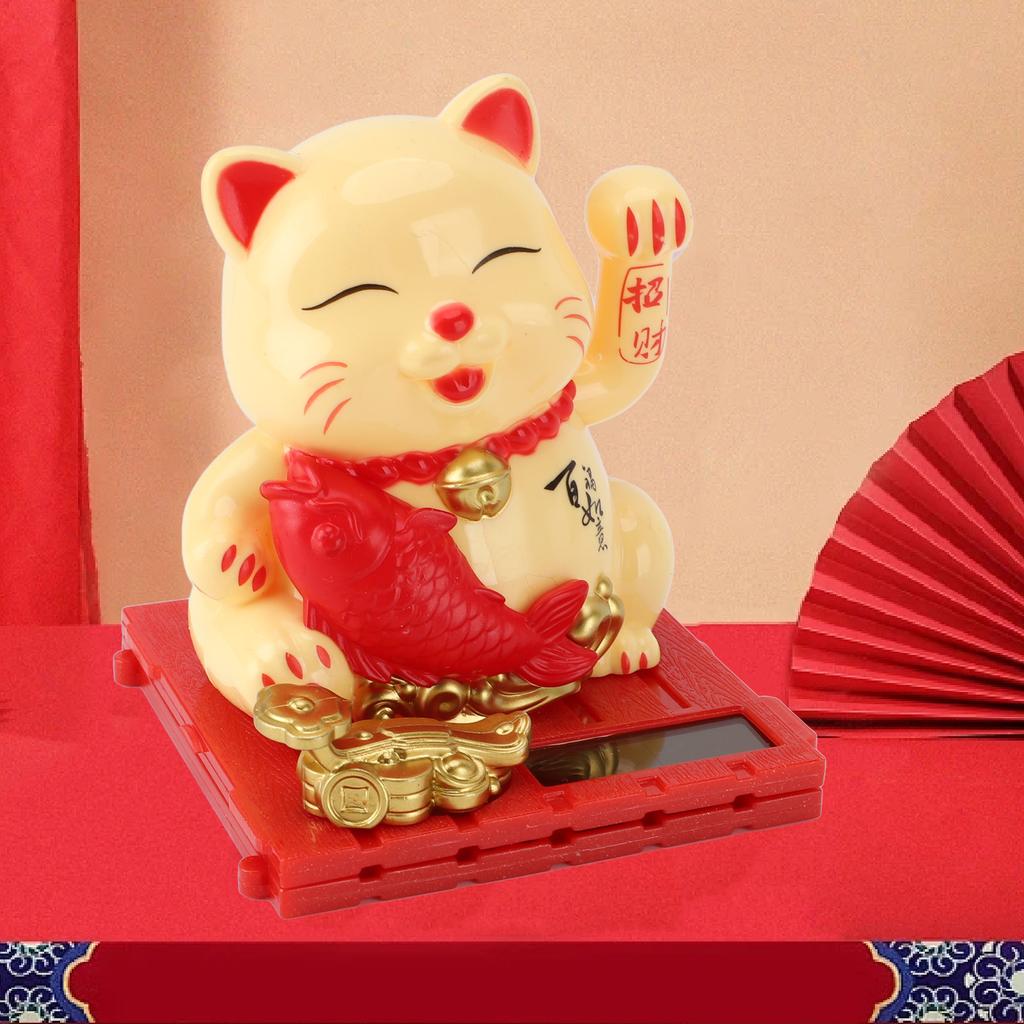 Solar Waving Cat Innovative Cute Solar   Cat Solar Powered Fortune Cat with Transparent Cover for Car Dashboard Cashier Desk Store
