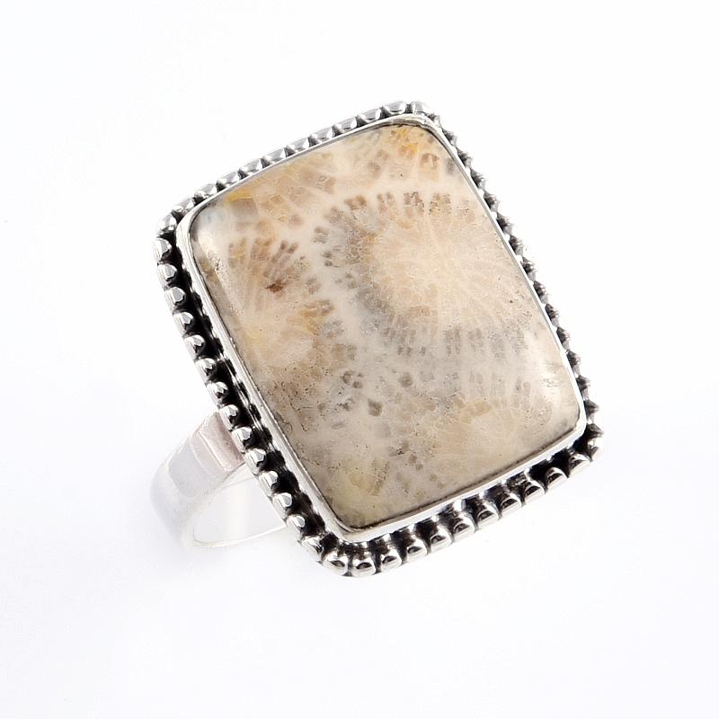 Naturlig fossil korall edelsten håndlaget 925 sterlingsølv smykkering S.9 p7f49