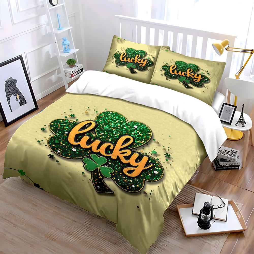 Lucky Clover Glitter Design Bedding Duvet Cover Set Duvet Cover Pillowcases (1 * Duvet Cover 2 * Pillowcases, Without Duvet Insert)
