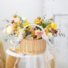 Rattan Wedding Basket Braided With Pearls Trim Decorative Bowknot Florals Arrangement Basket Home Organization Supplies
