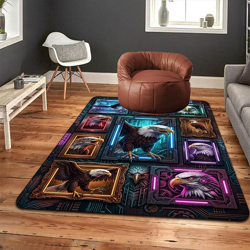 Eagle Frames Neon Artwork Pattern Rug Floor Mat for Living Room or Bedroom Soft and Comfortable Carpet a Gift for Birthday and Holiday.