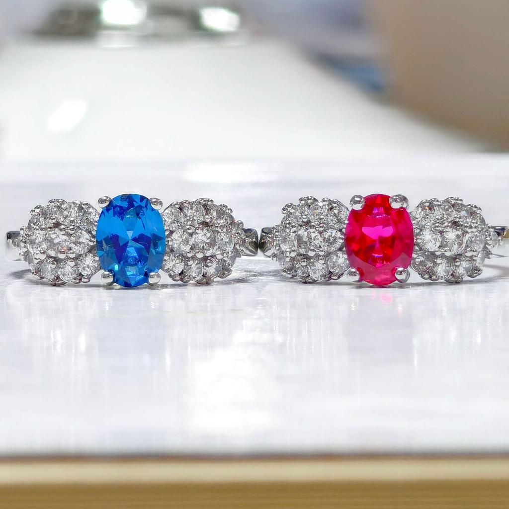 Gusen Jewelry Ice Flower Cut Oval Zircon Ring with High Carbon Diamond - Colorful European and American Style