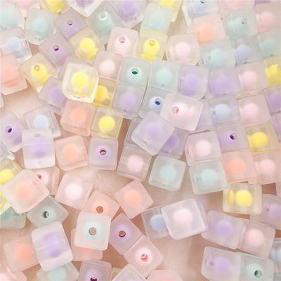 Home Party Supplies Jewelry Material Frosted Square Beads Bracelet Fashion 5Pcs 12mm Acrylic DIY Mobile Phone Chain Necklace