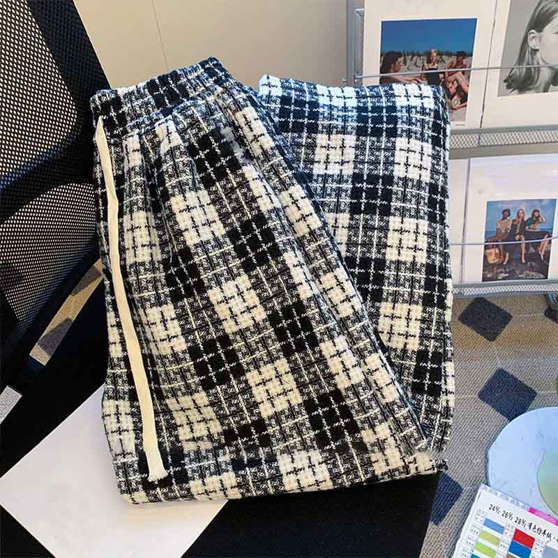 Pants for Women Plush High Waist Long Trousers Plaid Double Layer Thickened Stretchy Casua Pants