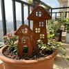 Metal Mushroom Garden Inserts Retro Style Handmade Garden Decoration Pile Mushroom House-Shaped Rusty Mushroom Plaque Patio