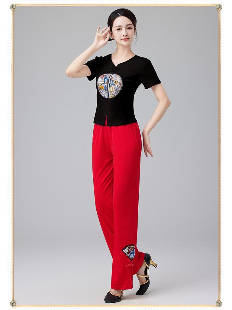 2024 Women's Chinese Style Dancewear: Short Sleeve Fitness Casual Top