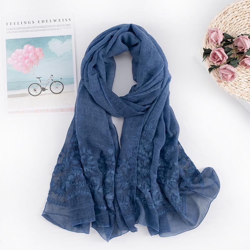 New Arrival Female  Cotton Embroidery Scarf Women Solid Shawl Scarf Elegant Beach Travel Scarves Muslim Hijab 200*95Cm