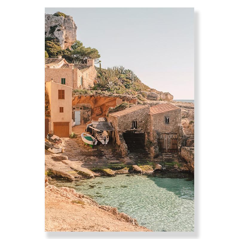 Casual Landscape Nordic Europe Town Canvas Picture House Beach Courtyard Sunlight Car Poster Lemon Bohemian Living Room Painting