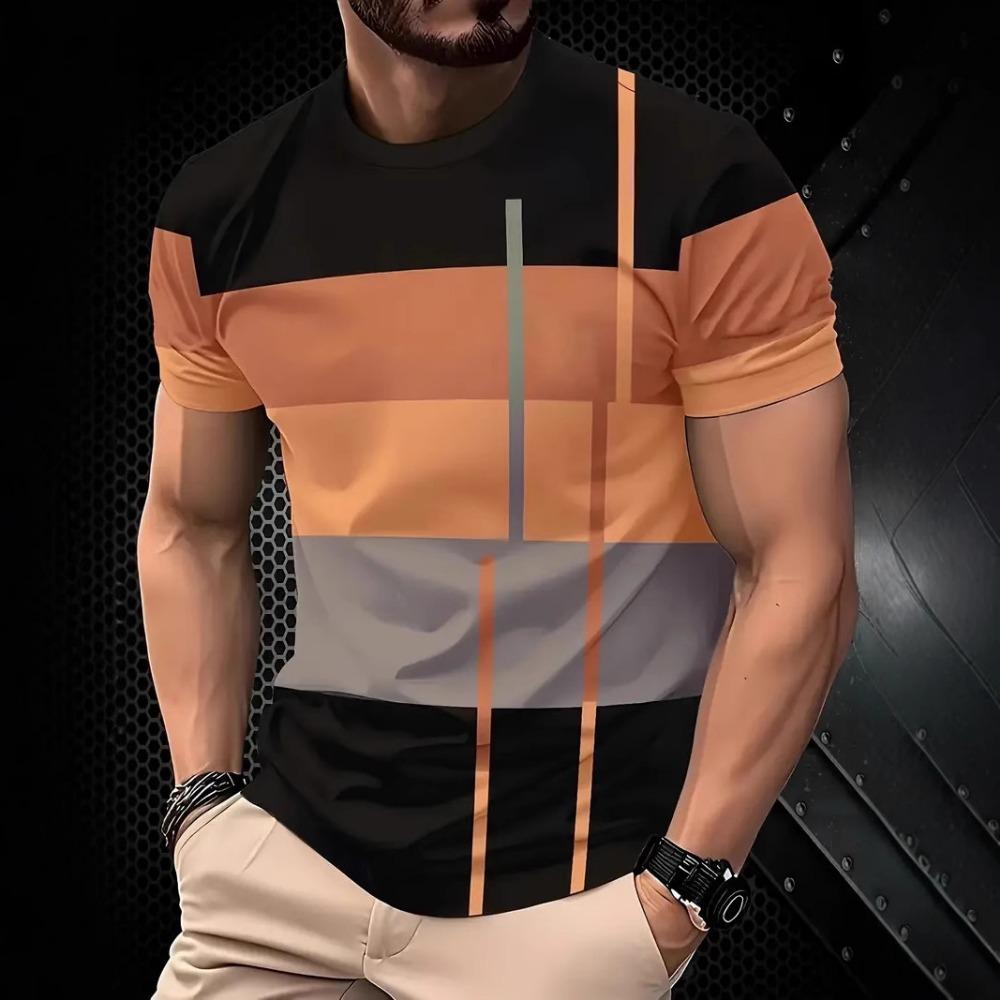 T-shirt striped top, men's fashionable sports short sleeved shirt
