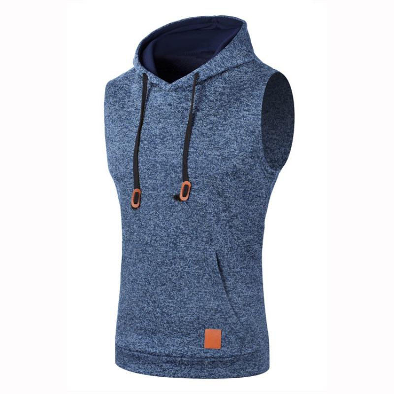 Spring Autumn Men's Sleeveless Hooded Vest Casual Heather Knit Pullover Drawstring Hood