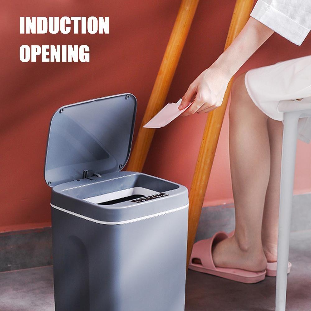 Cestino della spazzatura intelligente automatico senza contatto per bagno, WC, soggiorno, sensore wireless, bidone per rifiuti domestici, USB o a batteria