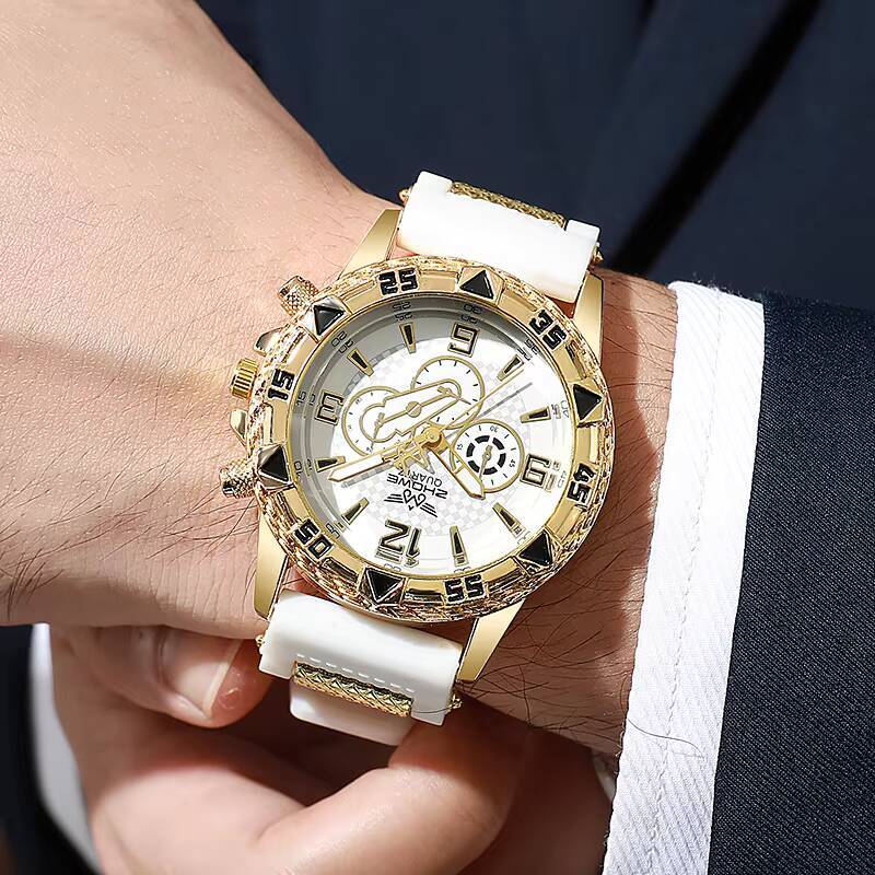 Fashion Men's Business Watches Casual Silicone Strap Sports Watch Large Dial Quartz Wristwatch Reloj Hombre