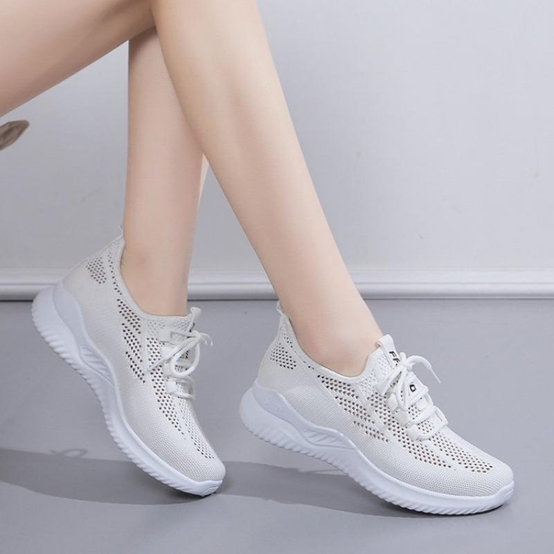 Fashion Women Sneakers Fashion Lace Up Mesh Breathable Outdoor Walking Small White Shoes Round Toe Non-slip Thick Sole Tennis Shoe Mujer