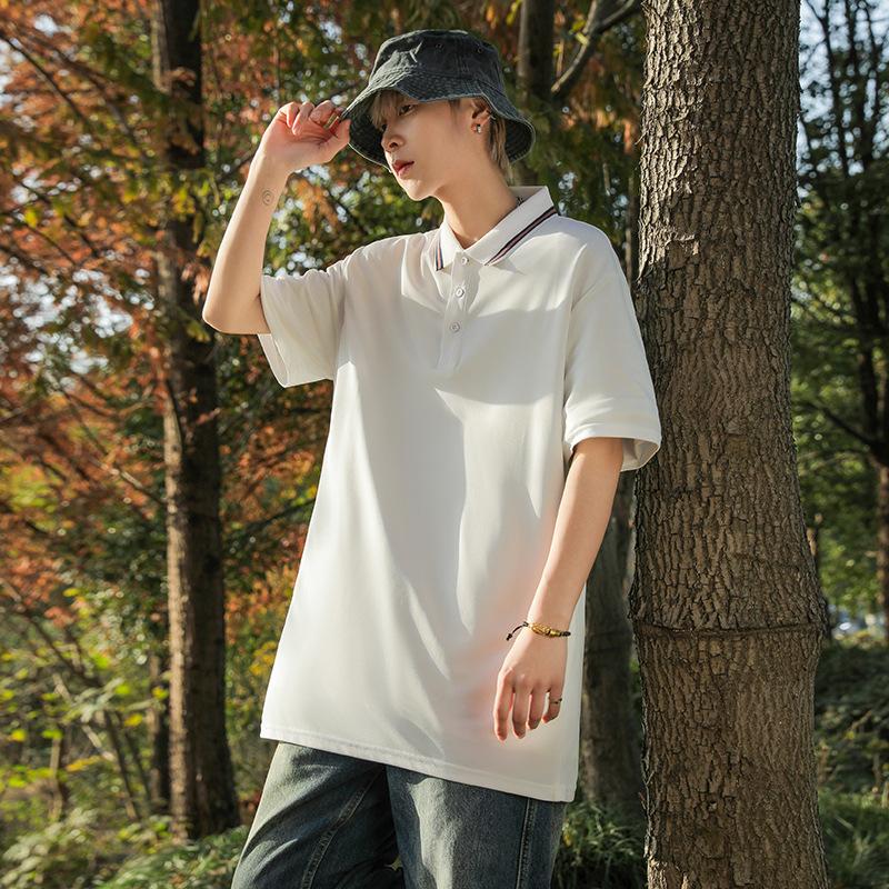 Summer Polo Shirt Men's Solid Color Collar Top Casual Loose Short Sleeve T-shirt Simple
