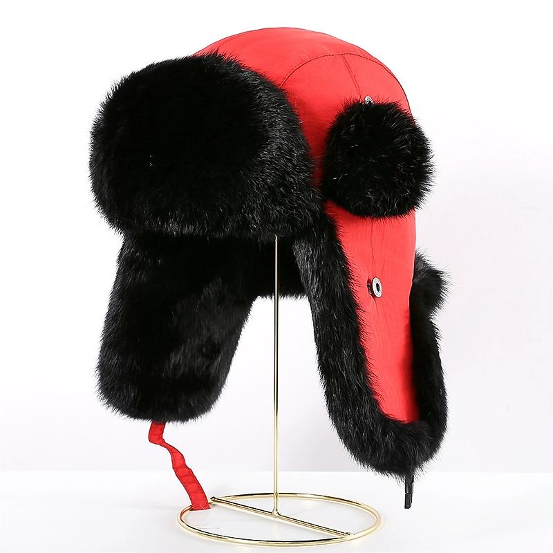 Rabbit Fur Lei Feng Hat for Men and Women In Winter Thickened Warm Ear Protection Cold Outdoor Northeast Leather Straw Hat Ski Hat Cotton