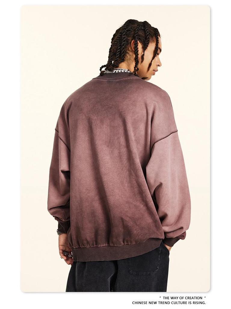 BE Men's Fashion | 2025 Autumn Oversized Round Neck Sweatshirt - European & American Trend, High-Quality, Basic Style, Washed Loose Fit