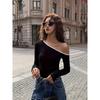 Women'S European And American Trendy Style Asymmetrical Neck T-Shirt Spring/Summer Unique Design Niche Off-Shoulder Top