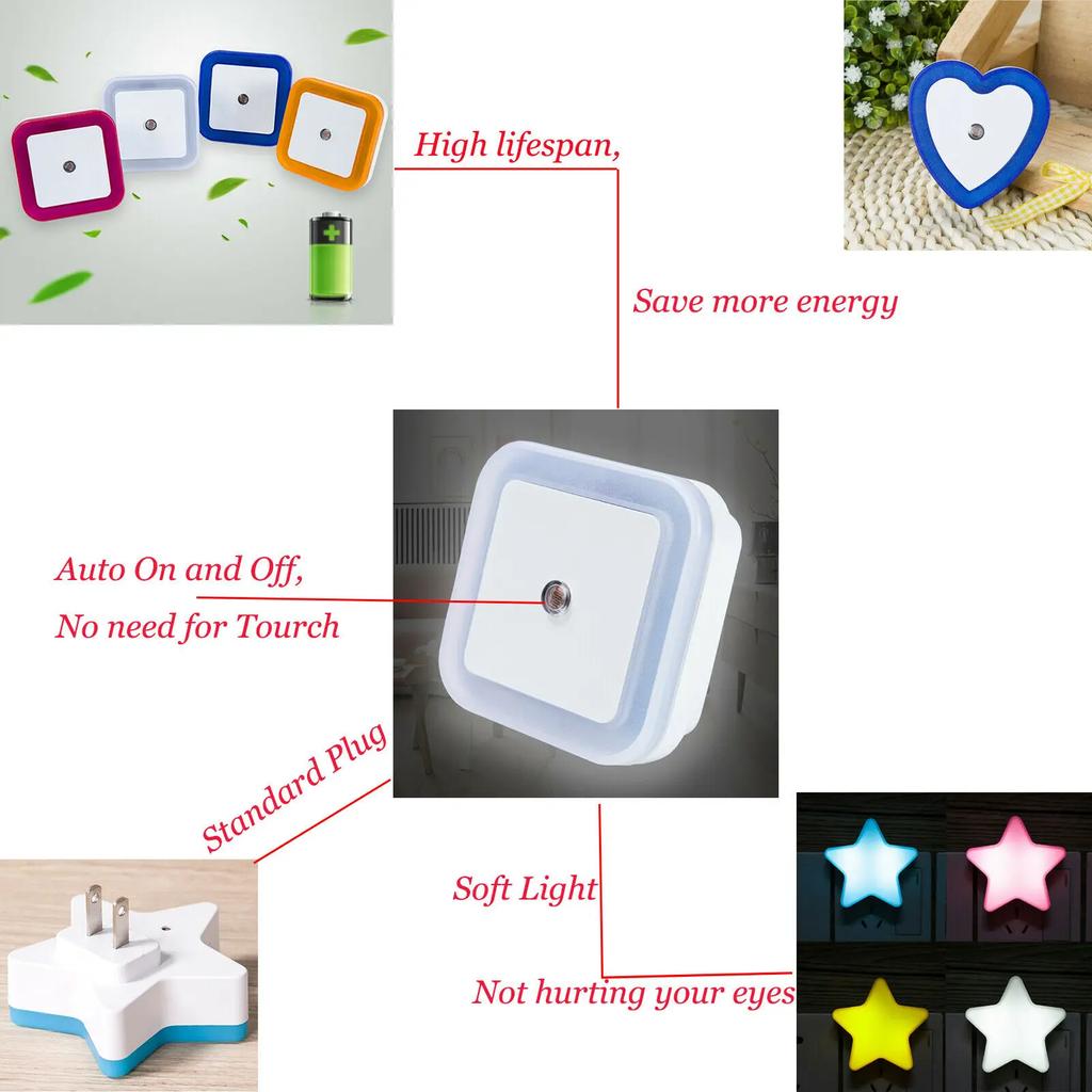 Light Sensor Mini Cute Wall Plug in LED Night Lights Auto Sensor Bedside Lamp For Bedroom Kid's Room Hallway Corridor Stairs