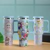 Three Generations of Cartoon Pattern 40oz Car Cup 304 Stainless Steel Thermos Cup Car Straw Ice