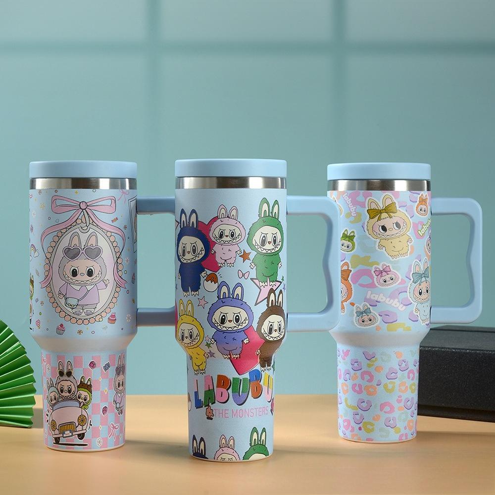 Trois Générations de Motif de Dessin Animé Tasse de Voiture 40oz Tasse Thermos en Acier Inoxydable 304 Paille de Voiture Glace