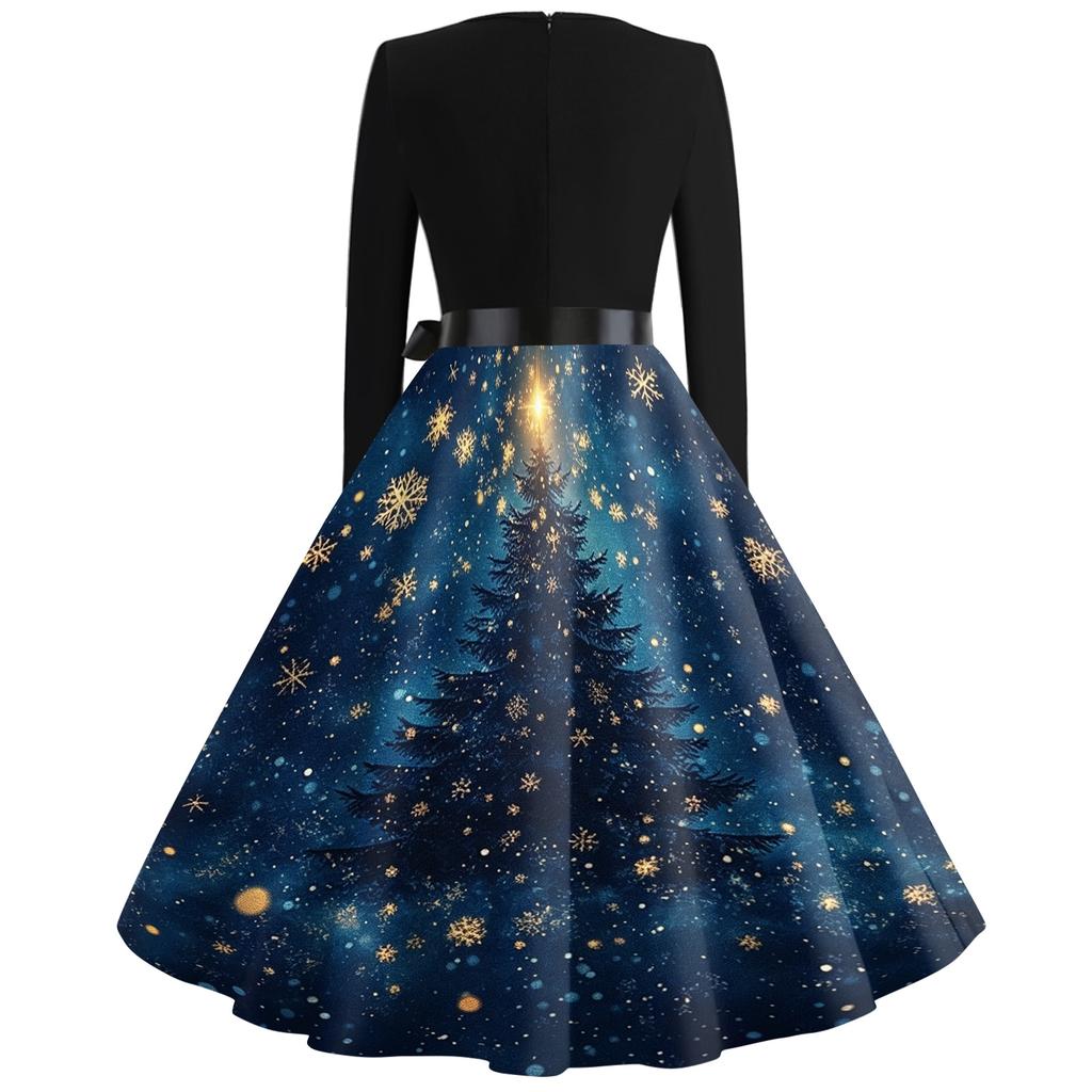 Women's Casual Retro Square Neck Dress with Halloween Print for Party and Daily Wear