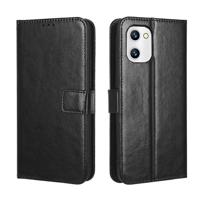 Umi C2 & Umidigi C1 Max Leather Flip Case: Crazy Horse Pattern, Card Slot, Lanyard.