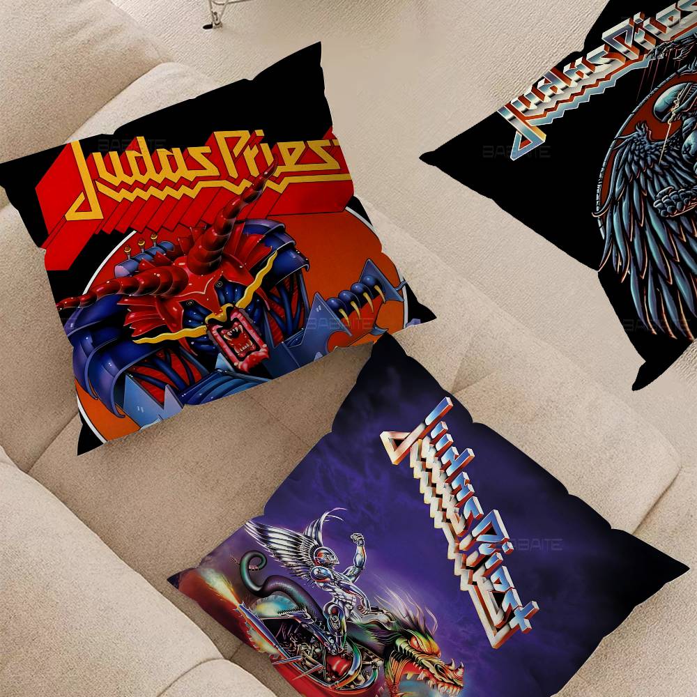 Donkere Heavy Metal Band J-Judas P-Priest Kussen Cadeaus Huis Kantoor Meubilair Slaapkamer Bank Auto Kussenhoes Hoes 45x45cm