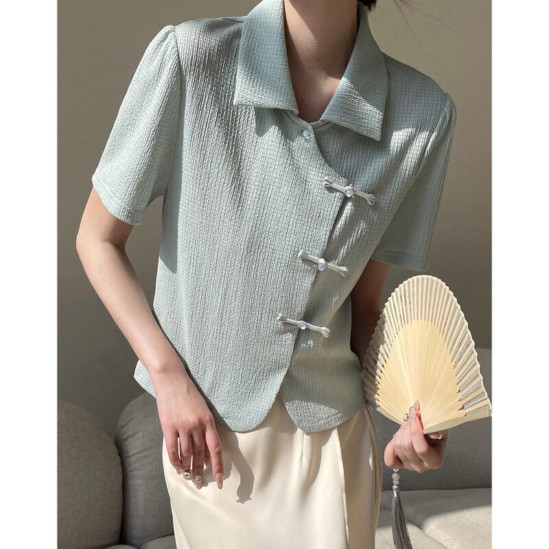 Demana T-shirt w stylu chińskim z bufiastymi rękawami