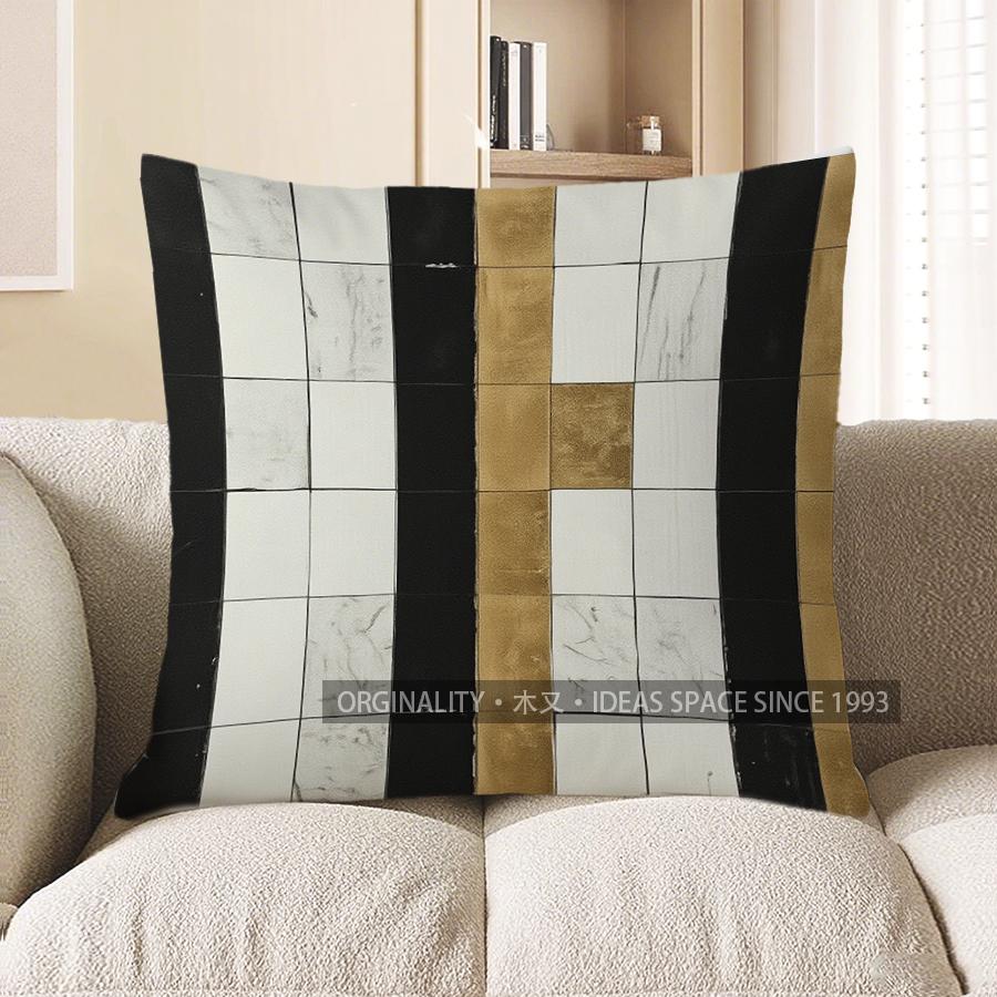 Home Decor Geometric Black Gold Pattern Throw Pillow Pattern Cushion Cover Suitable for Sofa Bedroom Car Pillow Cover
