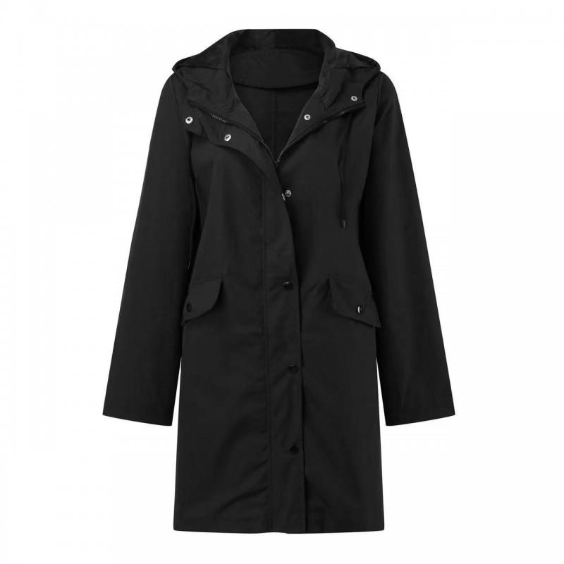 Womens Mid-Length Hooded Windbreaker Jacket Outdoor Hiking Raincoat Casual Fall Winter Coat 7 Colors 6 Sizes