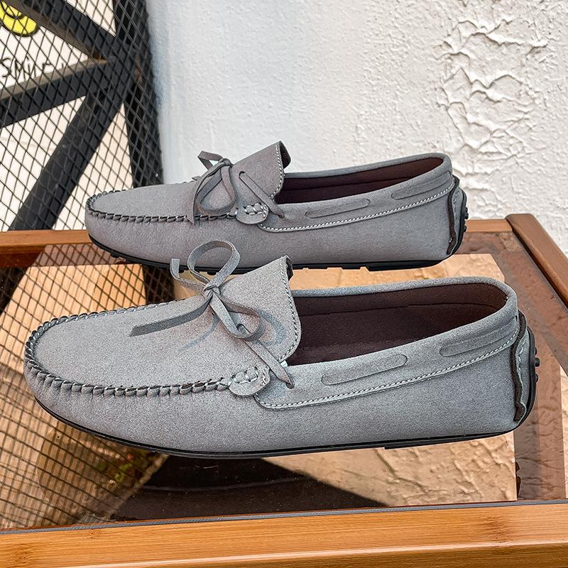 

Мужские весенние повседневные бархатные туфли для вождения — британский стиль, универсальные, легко надеваются 45 серый
