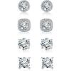 Hypoallergenic Silver Stud Earrings for Women Cubic Zirconia Halo Round Heart Square Diamond Large Silver Stud Set Earring