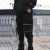 Men Cargo Pants Strap Zipper Decor Loose Ankle-banded Mid-rise Solid Color Multi Hip Hop Streetwear Outdoor Travel Sport Trousers
