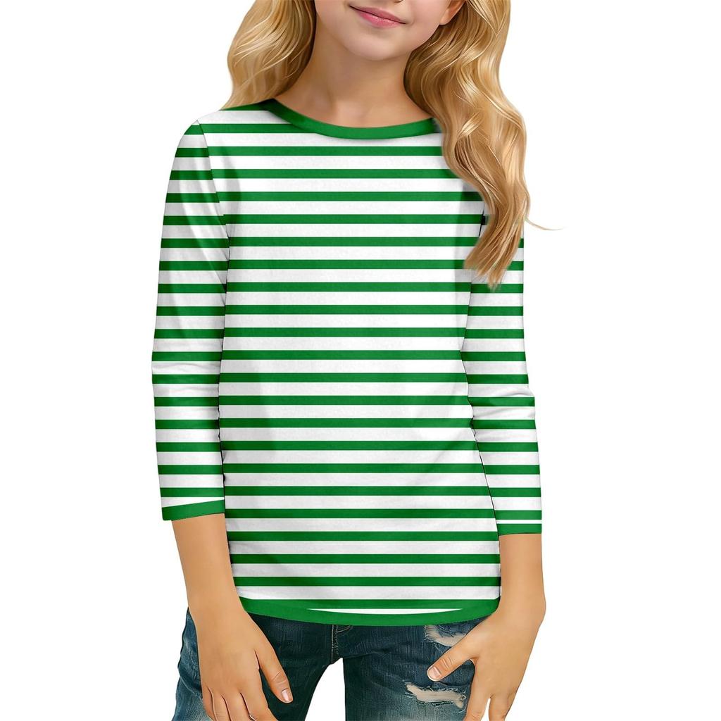 Barnens Vardagliga Mode T-shirt Topp med Trekvartsärm och Rund Halsringning