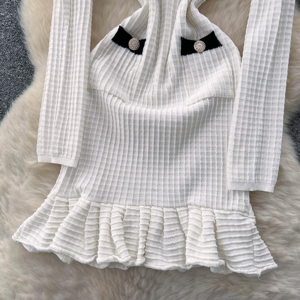 Jaro Podzim Dámský Svetr s V výstřihem a Dlouhým Rukávem Párty Mini Krátký Pulovr Mořské panny Šaty