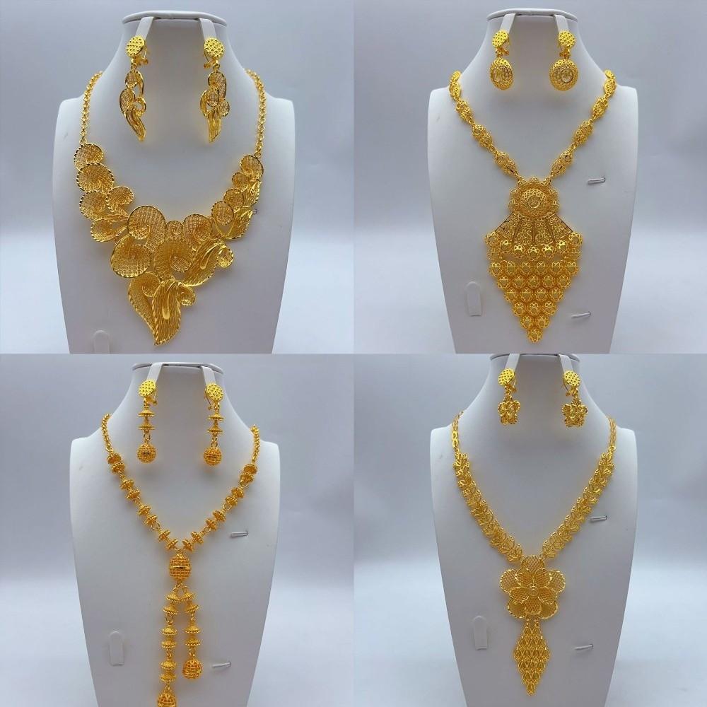 Gold Tone 24k Gold Color Jewelry Luxury Bridal Jewelry Sets for Women
