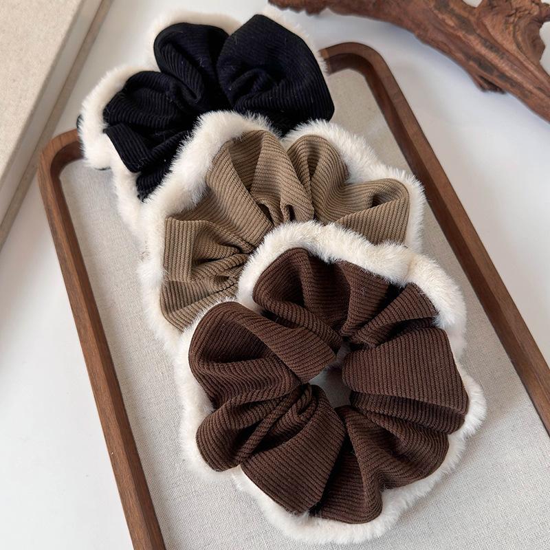 Autumn Winter Retro Corduroy Hairy Large Hair Scrunchies Headbands Women Girl Temperament Hair Rope Rubber Band Hair Accessories