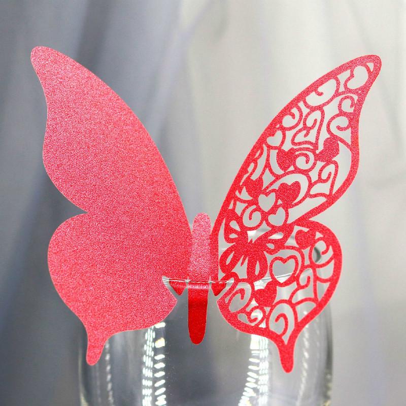 Hochwertige 50 Stück Tischkartenhalter Schmetterling Sitzkarten Hohlgeschnitten Weinkelch Dekoration Premium Hochzeitsfeier Zubehör