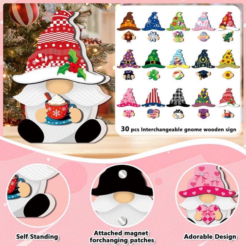 Interchangeable Gnomes Wooden Ornaments Tabletop Festival Decor with Changeable Clothes Christmas Holiday Home Decoration Set
