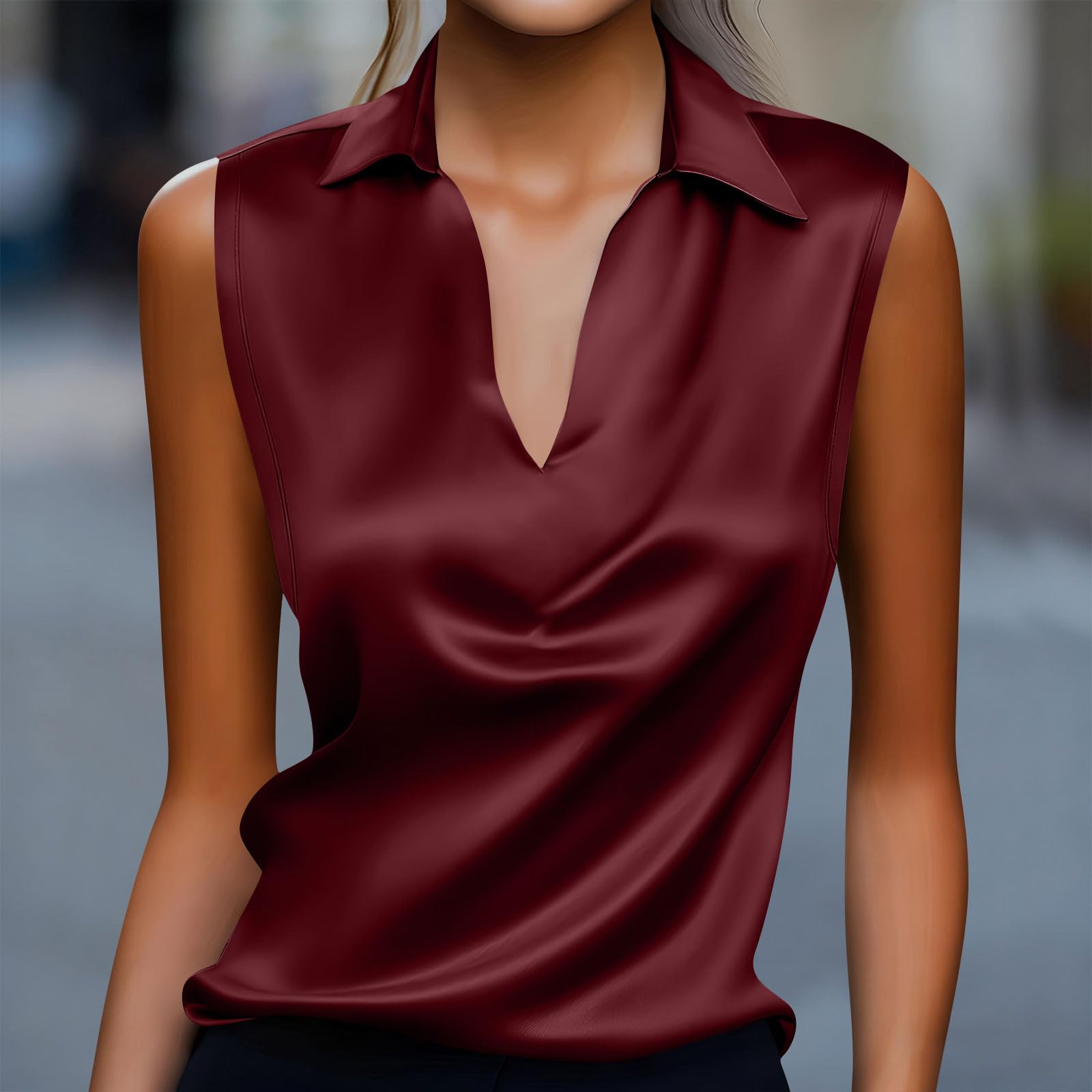 

Womens Tops Sleeveless V Neck Blouse Satin Tank Tops for Women Lightweight Womens Long Sleeve Tops Style Off The Shoulder Tops for Women XXL винний