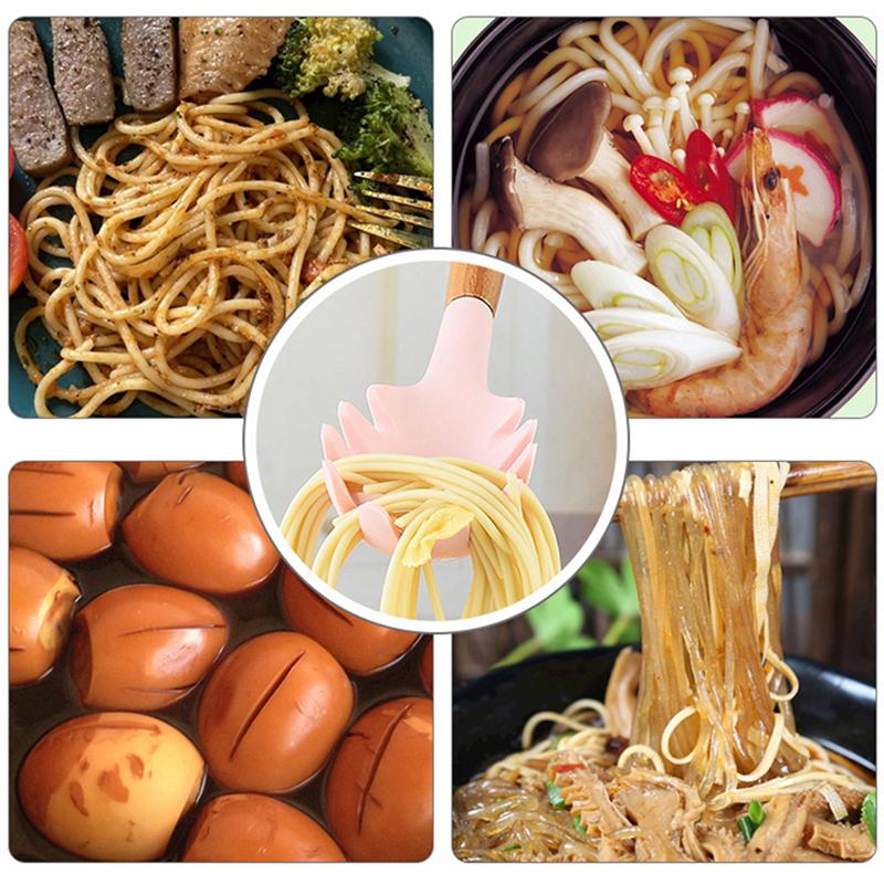 1 buc Lingură din silicon dintr-o singură bucată, Servitor pentru spaghete și paste, Furculiță, Strecurătoare pentru tăiței